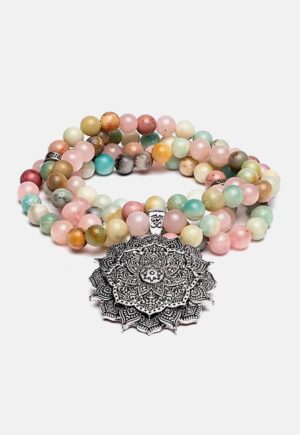 japa mala cuarzo rosa, rodonita loto