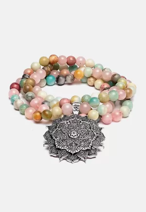 japa mala cuarzo rosa, rodonita loto
