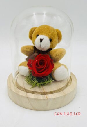 Cúpula pequeña con osito y rosa